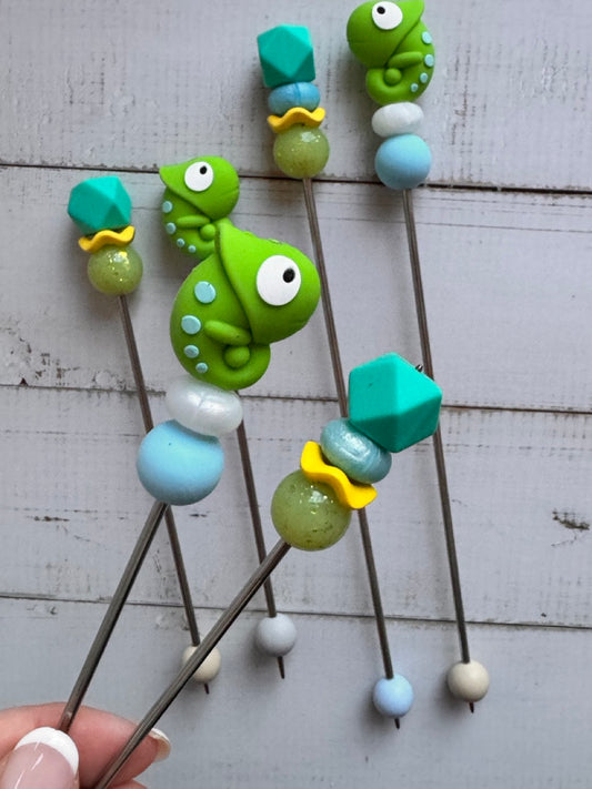Pair of Chameleon Amigurumi Sewing Sticks
