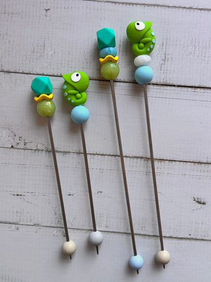 Pair of Chameleon Amigurumi Sewing Sticks
