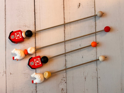 Pair of Chicken and Coop Amigurumi Sewing Sticks