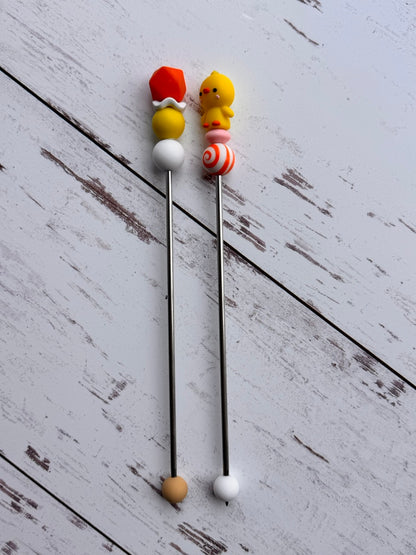 Cute Little Yellow Chick Pair of Amigurumi Sewing Sticks