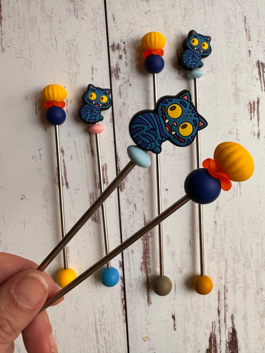Pair of Silly Anime Blue Tiger Amigurumi Sewing Sticks