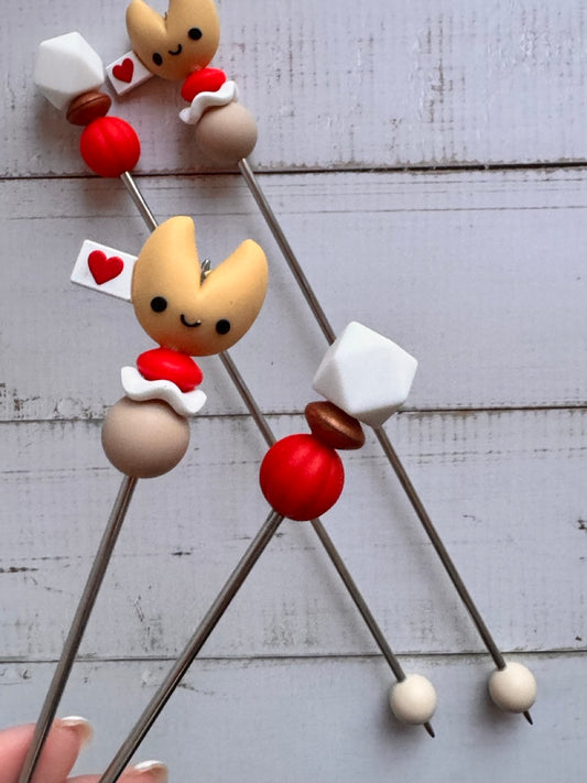 Pair of Fortune Cookie Amigurumi Sewing Sticks