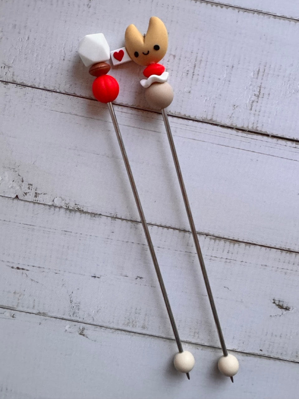 Pair of Fortune Cookie Amigurumi Sewing Sticks