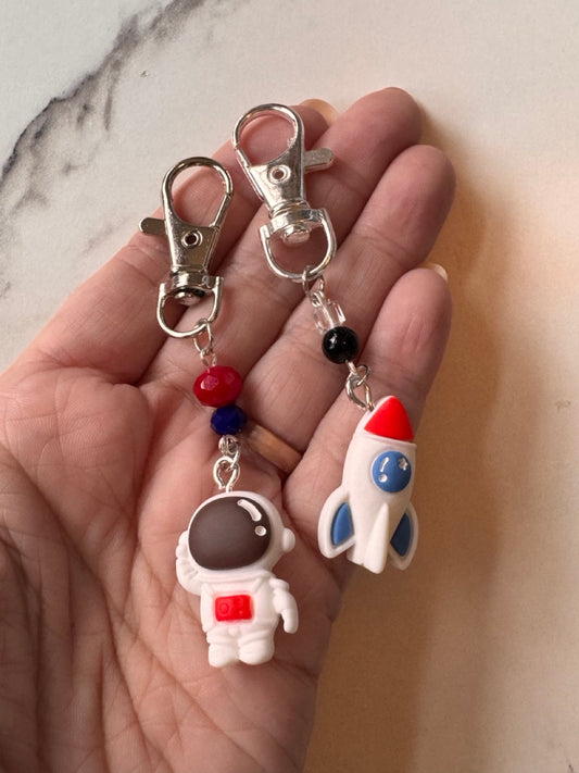 Space Rocket Spaceship and Astronaut Pair of Stitch Markers