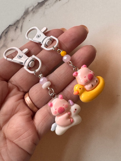 Kawaii Pool Frog or Pig Pair of Stitch Markers