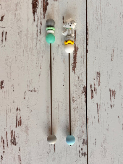 White Dog Puppy Pair of Amigurumi Sewing Sticks