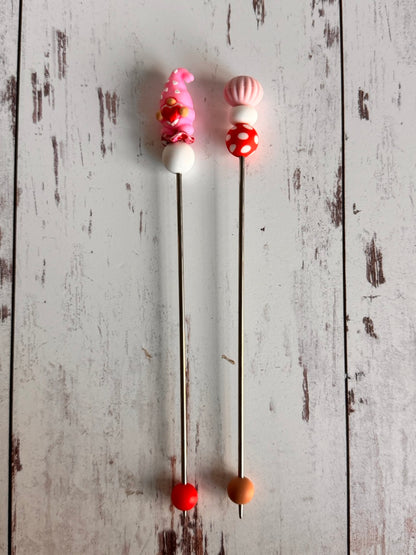 Pair of Pink Gnome Amigurumi Sewing Sticks