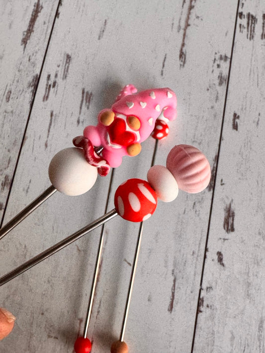 Pair of Pink Gnome Amigurumi Sewing Sticks