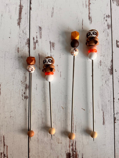 Pair of Brown Sloth Amigurumi Sewing Sticks