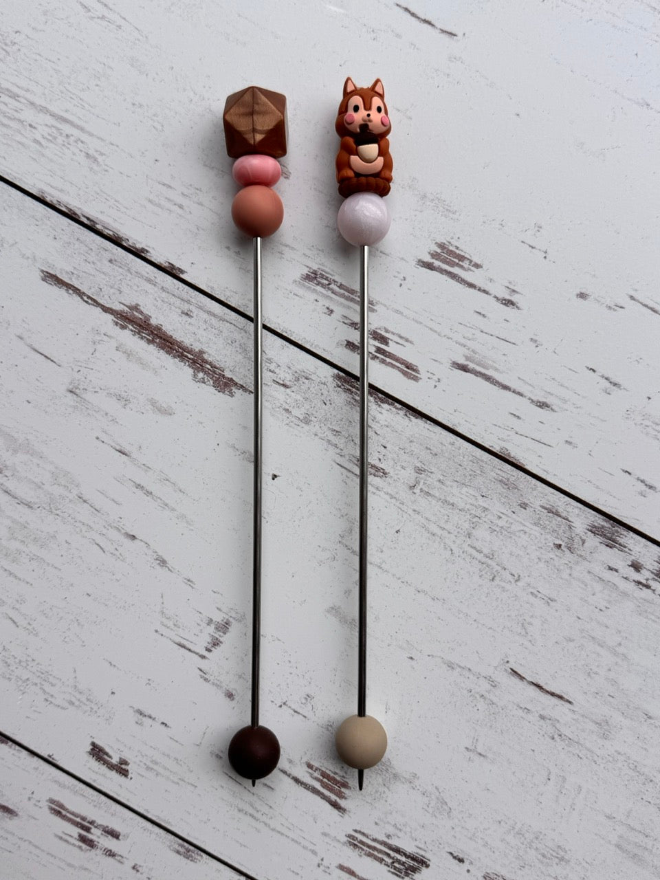 3D Squirrel Chipmunk Pair of Amigurumi Sewing Sticks