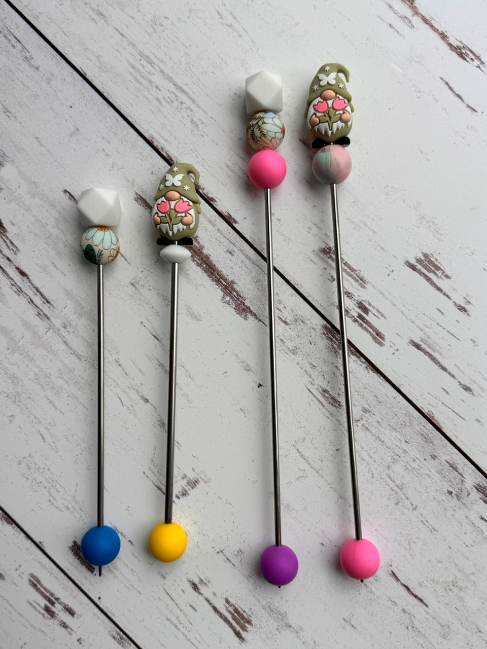 Pair of Green Gnome with Tulips Amigurumi Sewing Sticks