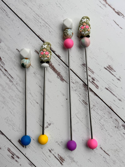 Pair of Green Gnome with Tulips Amigurumi Sewing Sticks