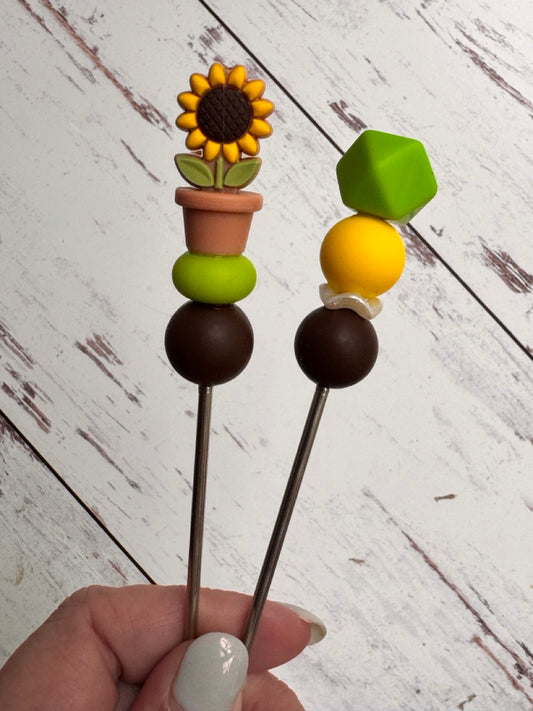 Potted Sunflower Pair of Amigurumi Sewing Sticks