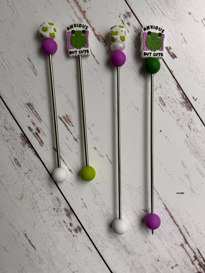 Anxious But Cute Frog Pair of Amigurumi Sewing Sticks
