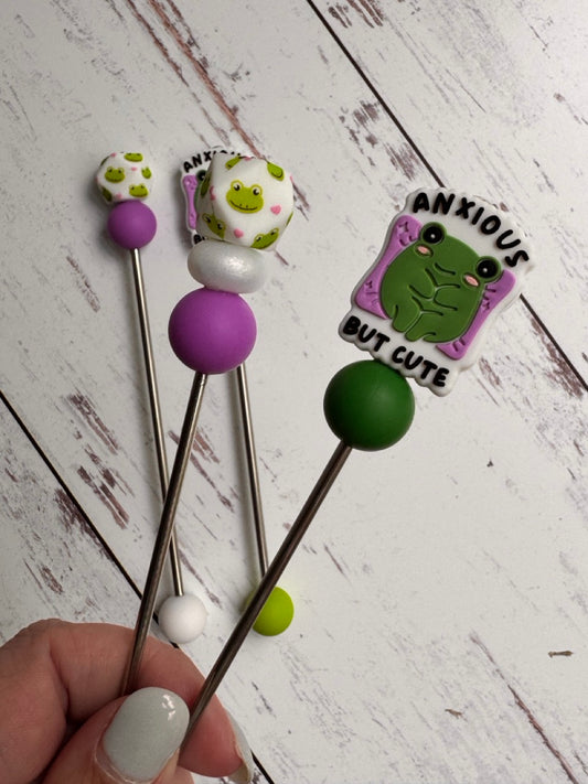 Anxious But Cute Frog Pair of Amigurumi Sewing Sticks