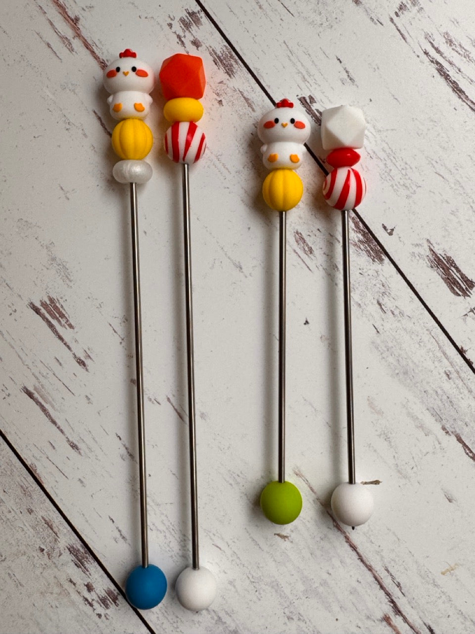 Cute Little White Chicken Pair of Amigurumi Sewing Sticks
