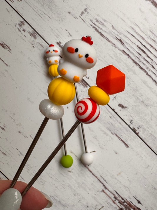 Cute Little White Chicken Pair of Amigurumi Sewing Sticks