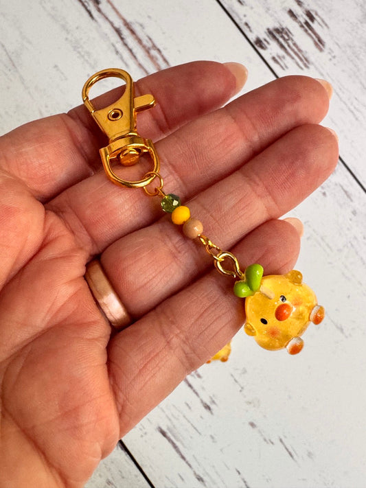Cute Yellow Chick with Green Sprout Leaf Single Stitch Marker