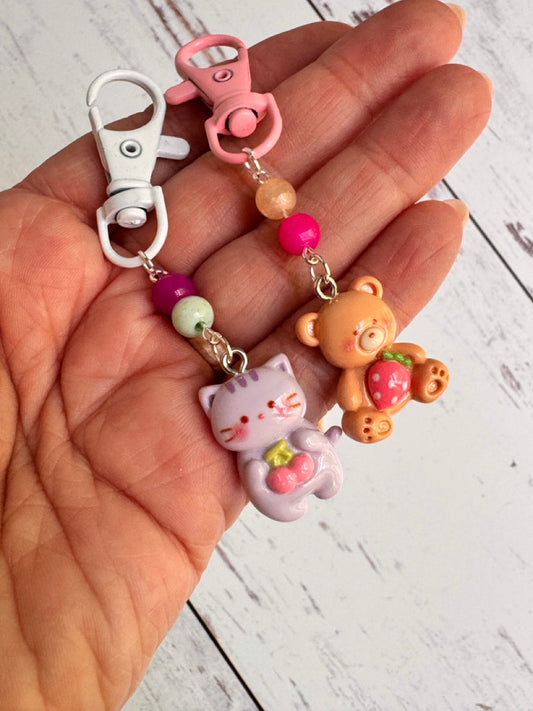 Cute Bear and Kitty with Fruit in Resin Pair of Stitch Markers