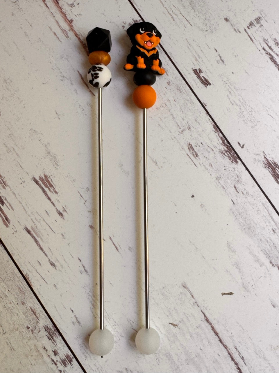 Pair of Brown and Black Dog Amigurumi Sewing Sticks