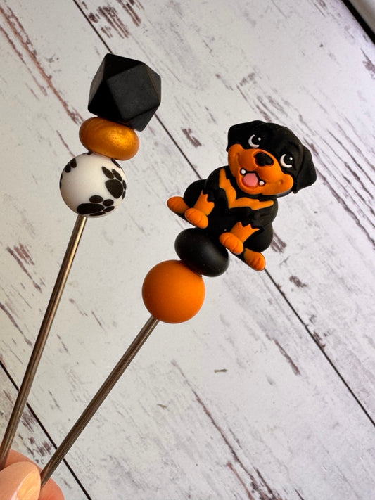 Pair of Brown and Black Dog Amigurumi Sewing Sticks