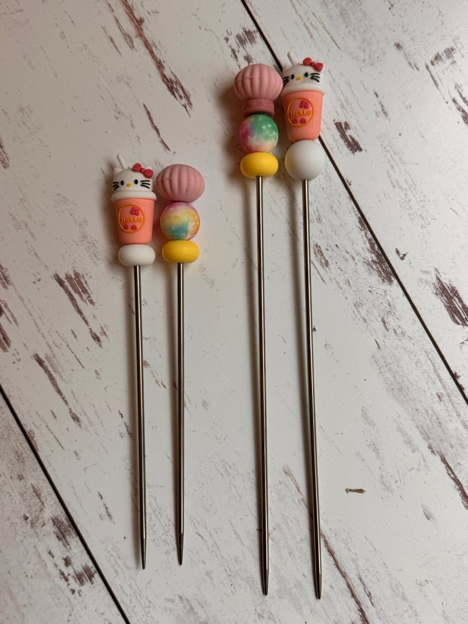 Pair of Cute Kitty Drink Amigurumi Sewing Sticks