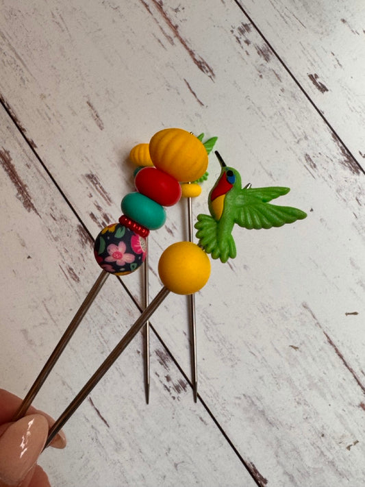 Pair of Hummingbird Amigurumi Sewing Sticks