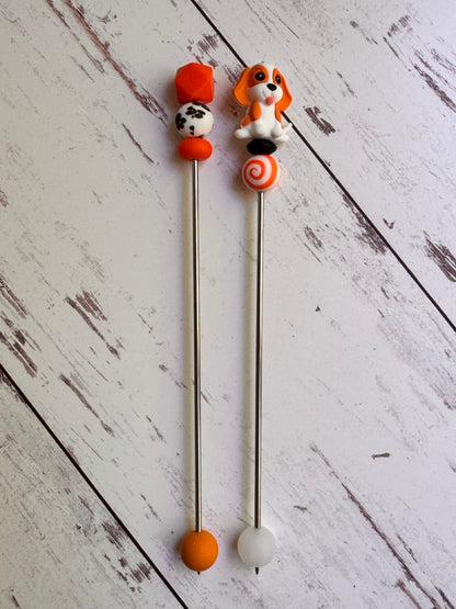 Pair of Orange and White Beagle Hound Dog Amigurumi Sewing Sticks