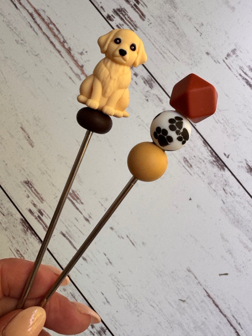 Pair of Tan Dog Labrador Golden Amigurumi Sewing Sticks