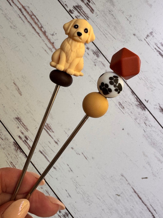 Pair of Tan Dog Labrador Golden Amigurumi Sewing Sticks