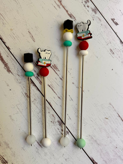 Pair of Cat on a Stack of Books Amigurumi Sewing Sticks