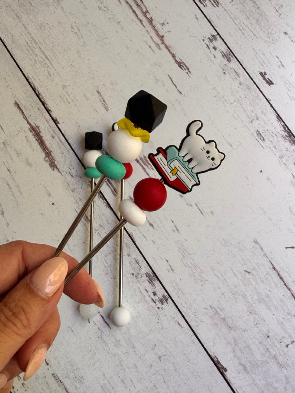 Pair of Cat on a Stack of Books Amigurumi Sewing Sticks