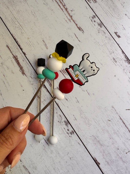 Pair of Cat on a Stack of Books Amigurumi Sewing Sticks
