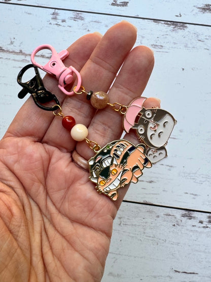 Cat Bus and Umbrella Friendly Neighbor Rabbit Design Pair of Stitch Markers