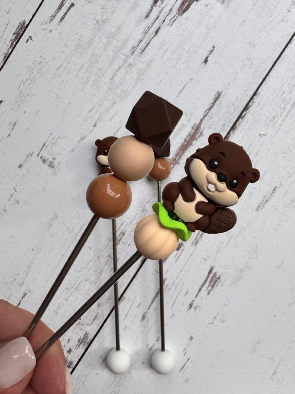 Pair of Beaver Amigurumi Sewing Sticks
