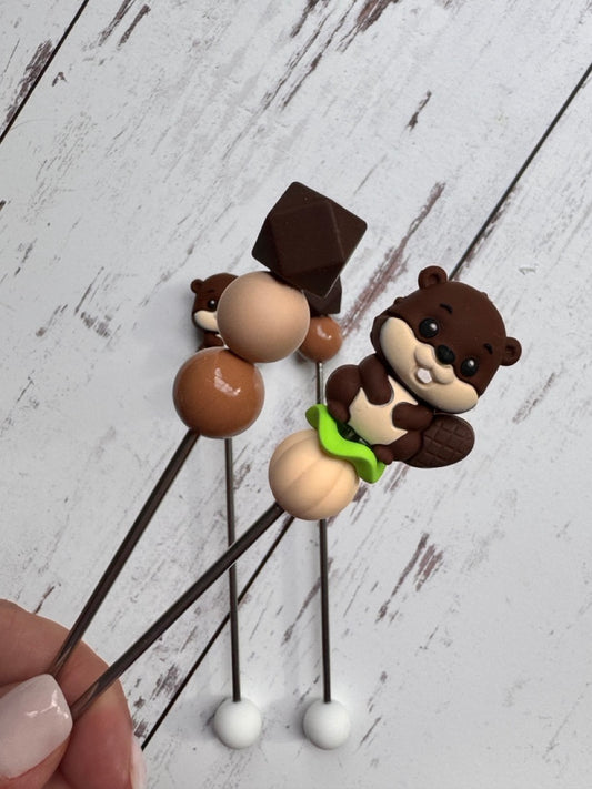 Pair of Beaver Amigurumi Sewing Sticks