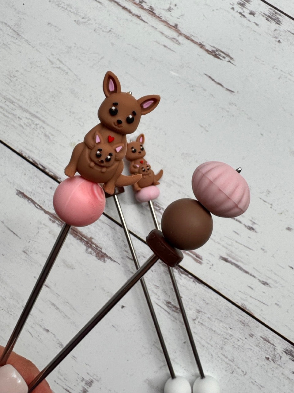 Pair of Kangaroo Amigurumi Sewing Sticks