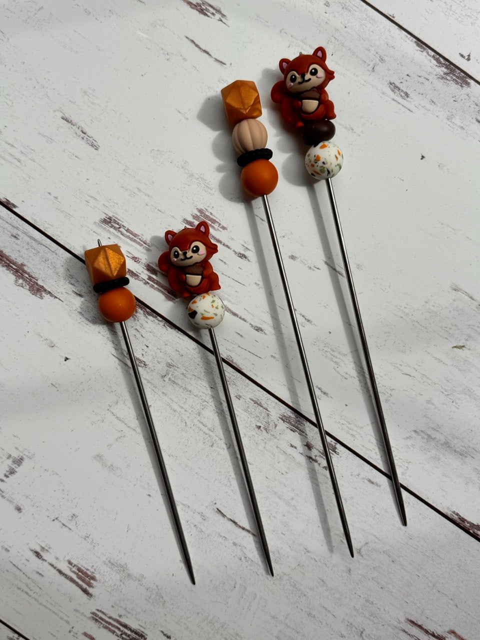 Pair of Squirrel with Acorn Amigurumi Sewing Sticks