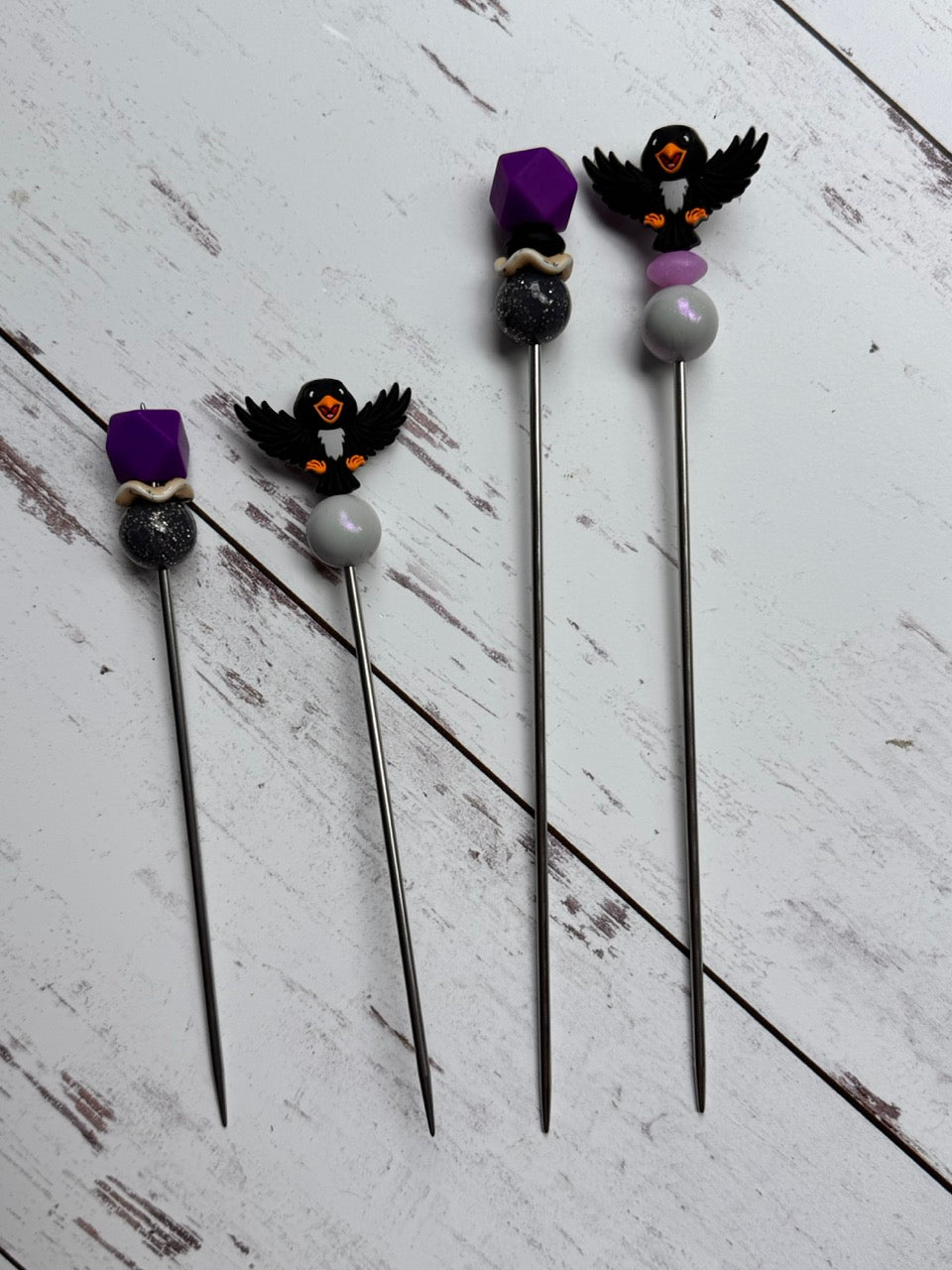Pair of Black Bird Amigurumi Sewing Sticks
