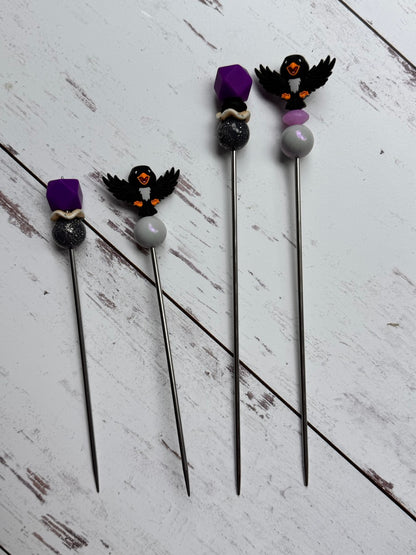 Pair of Black Bird Amigurumi Sewing Sticks