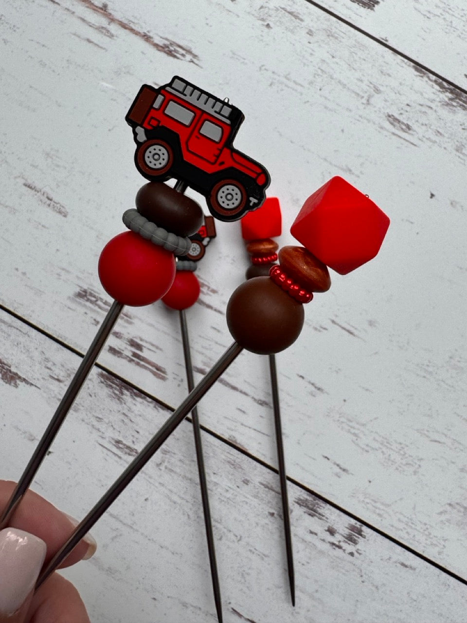 Pair of Red Sporty Car Amigurumi Sewing Sticks