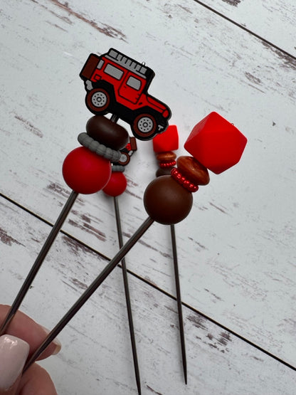 Pair of Red Sporty Car Amigurumi Sewing Sticks