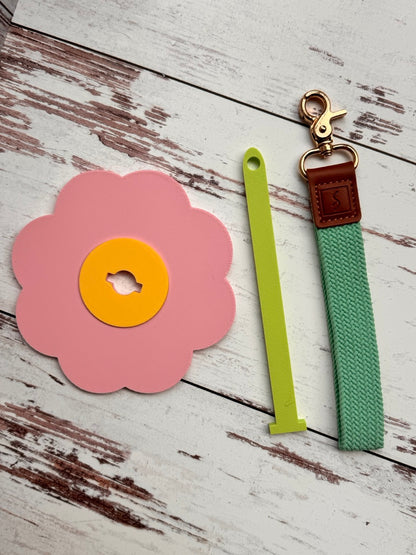 Pink Flower: Portable Yarn Spinner with Carrying Pouch