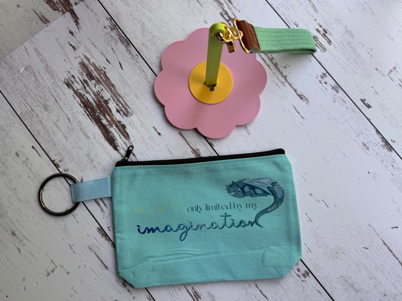 Pink Flower: Portable Yarn Spinner with Carrying Pouch