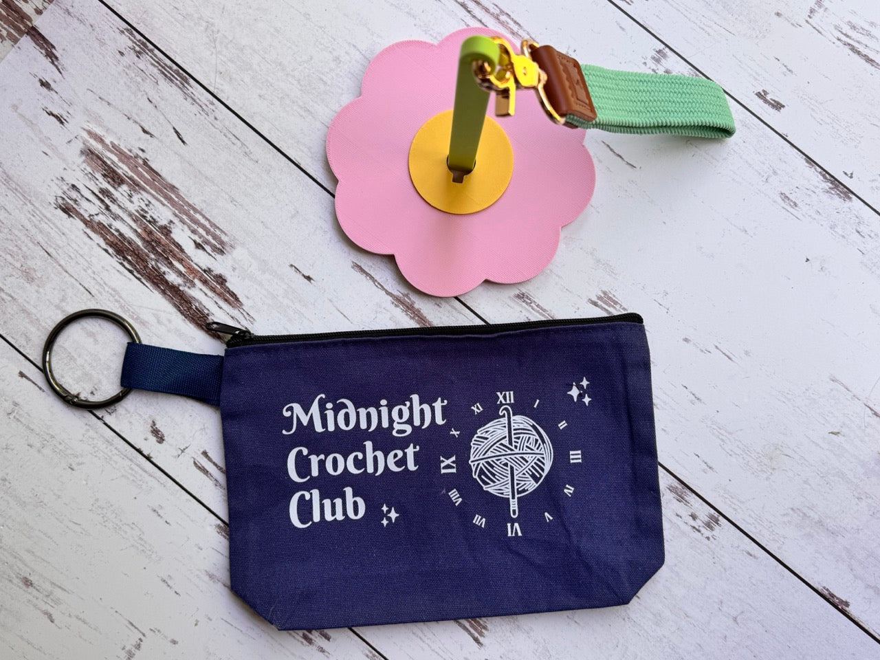 Pink Flower: Portable Yarn Spinner with Carrying Pouch