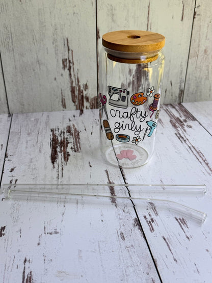 Crafty Girlie Glass Tumbler & Straws