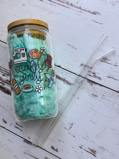 Crafty Girlie Glass Tumbler & Straws