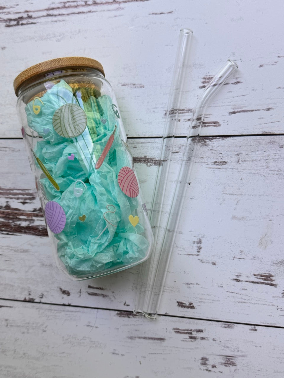 EXCLUSIVE Yarn & Crochet Crafty Glass Tumbler & Straws