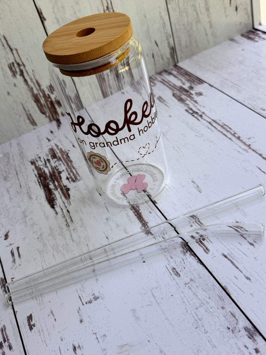 EXCLUSIVE Hooked on Grandma Hobbies Glass Tumbler & Straws