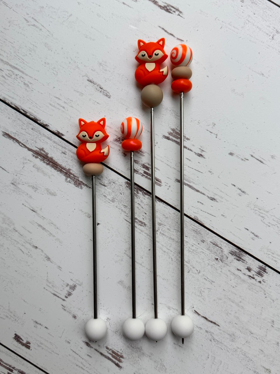 Sleepy Orange Fox Pair of Amigurumi Sewing Sticks